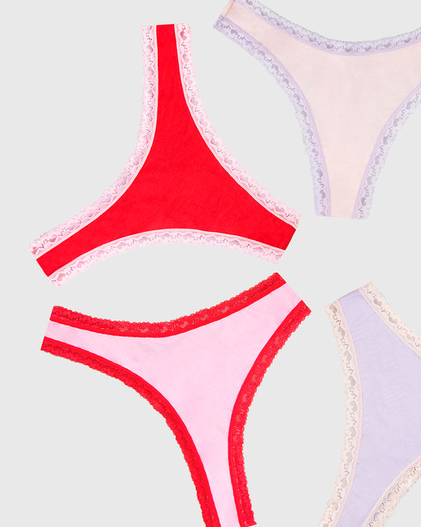 Thong Four Pack - Pink and Red Contrast Stripe & Stare