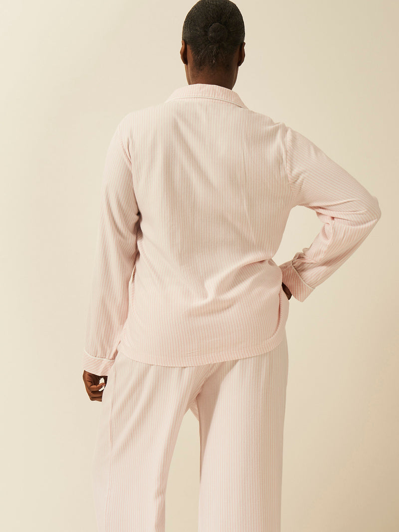 Soft Brushed Woven Pyjama Top - Pink Stripe Anjos & Lourenco
