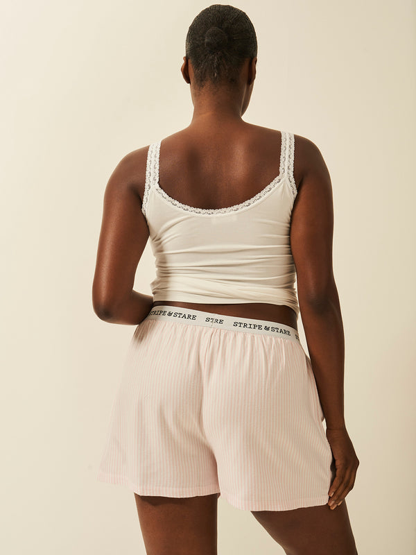 Soft Brushed Woven Pyjama Shorts - Pink Stripe Anjos & Lourenco