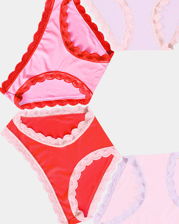 The Original Knicker Four Pack - Pink and Red Contrast Stripe & Stare