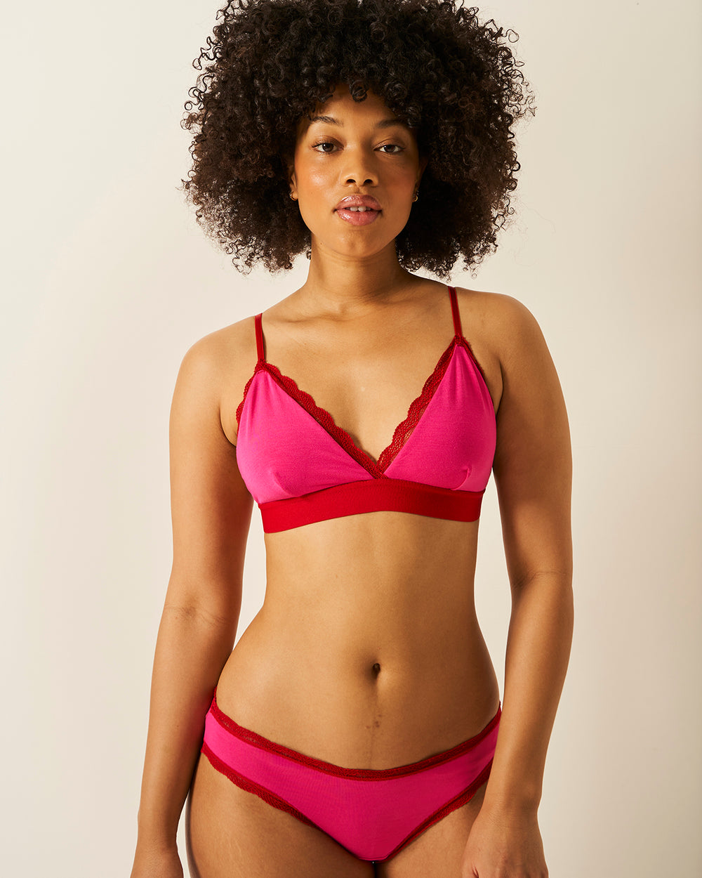 Lace Bralette - Raspberry and Scarlet Stripe & Stare