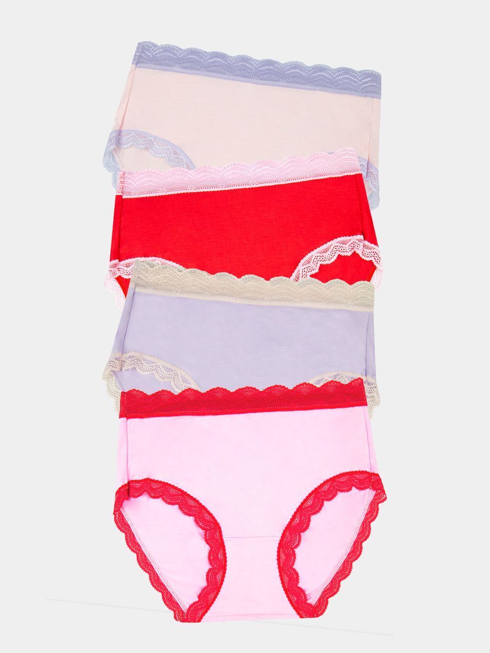 High Rise Knicker Four Pack - Pink and Red Contrast Stripe & Stare