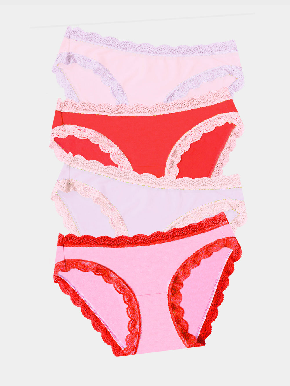 The Original Knicker Four Pack - Pink and Red Contrast Stripe & Stare