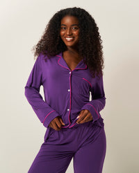 Long Pyjama Set - Plum Stripe & Stare