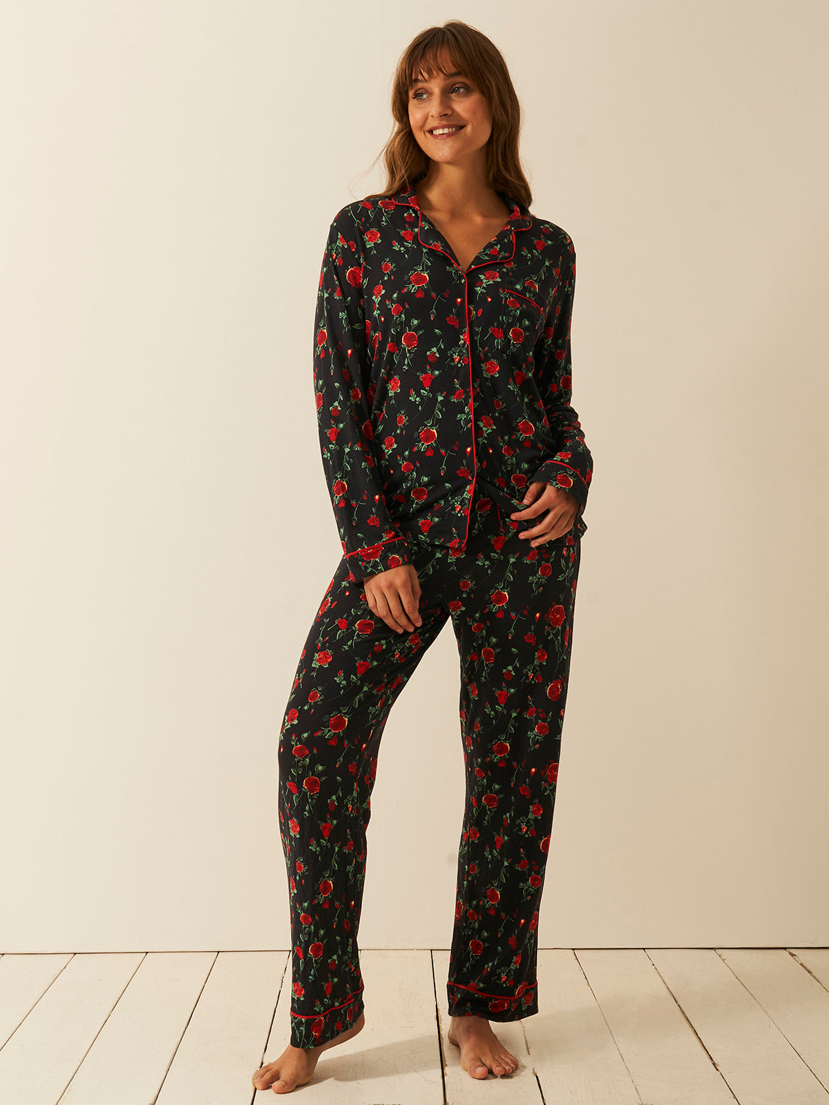 Long Pyjama Set - RIXO Claudia Rose Black Wholegood Inter-United Ltd
