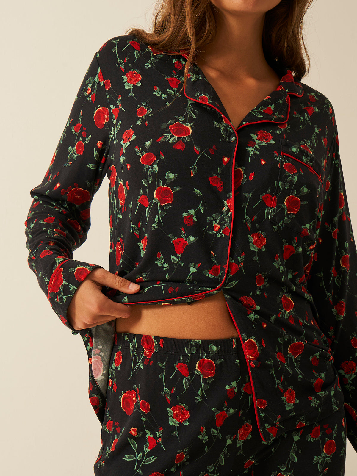 Long Pyjama Set - RIXO Claudia Rose Black Wholegood Inter-United Ltd