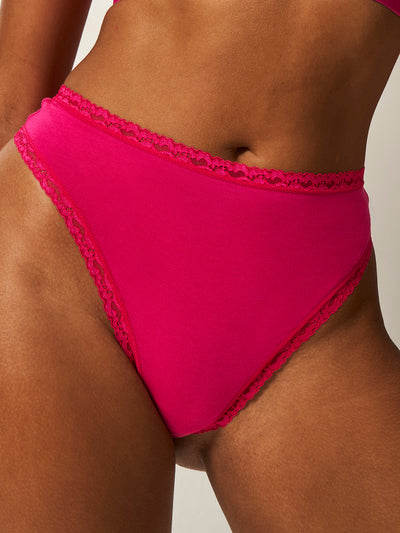 High Waisted Thong - Raspberry Stripe & Stare