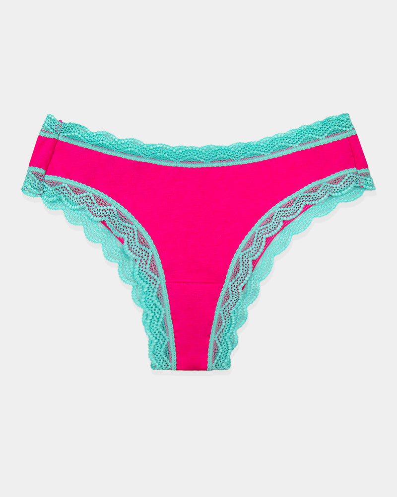 Brazilian Knicker - Raspberry and Trim Neon Mint Charming Garment Enterprises Co