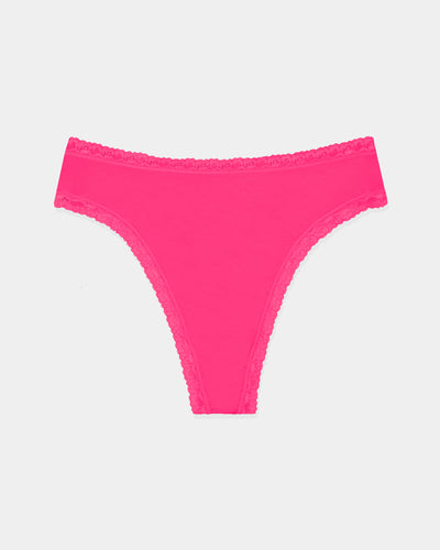 High Waisted Thong - Raspberry Stripe & Stare