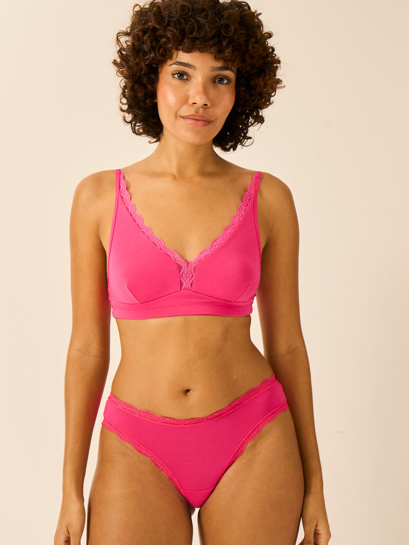 Lace Plunge Bra - Raspberry
