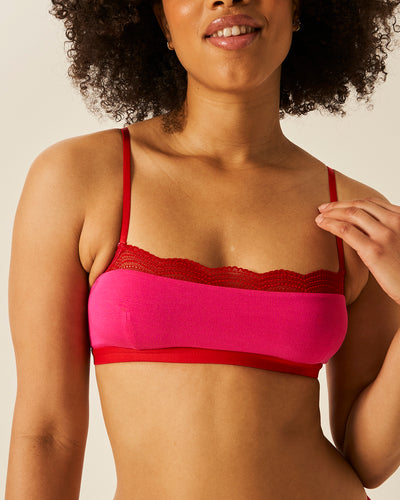 Lace Square Bra - Raspberry and Scarlet Stripe & Stare