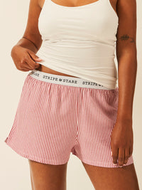 Soft Brushed Woven Pyjama Shorts - Red Stripe Anjos & Lourenco