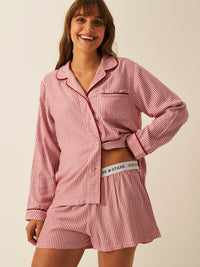 Soft Brushed Woven Pyjama Top - Red Stripe