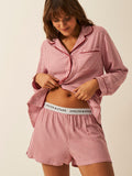 Soft Brushed Woven Pyjama Shorts - Red Stripe