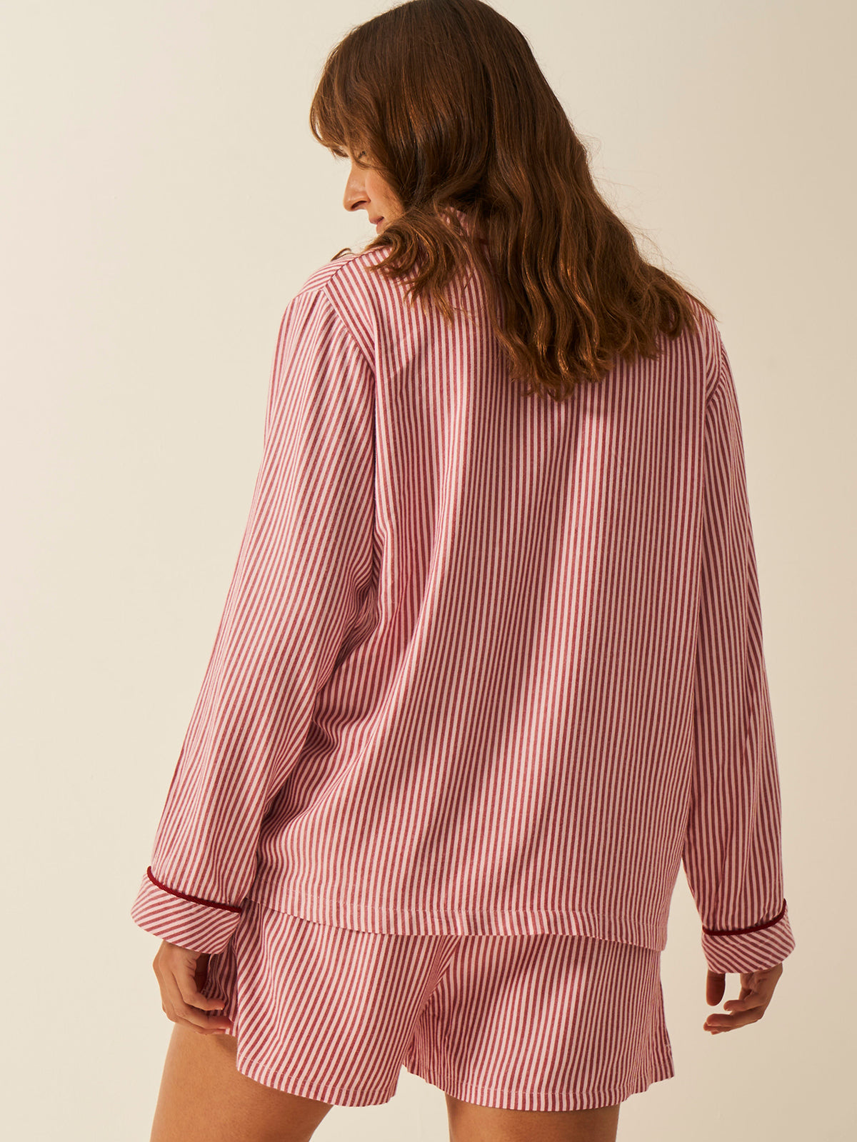 Soft Brushed Woven Pyjama Top - Red Stripe