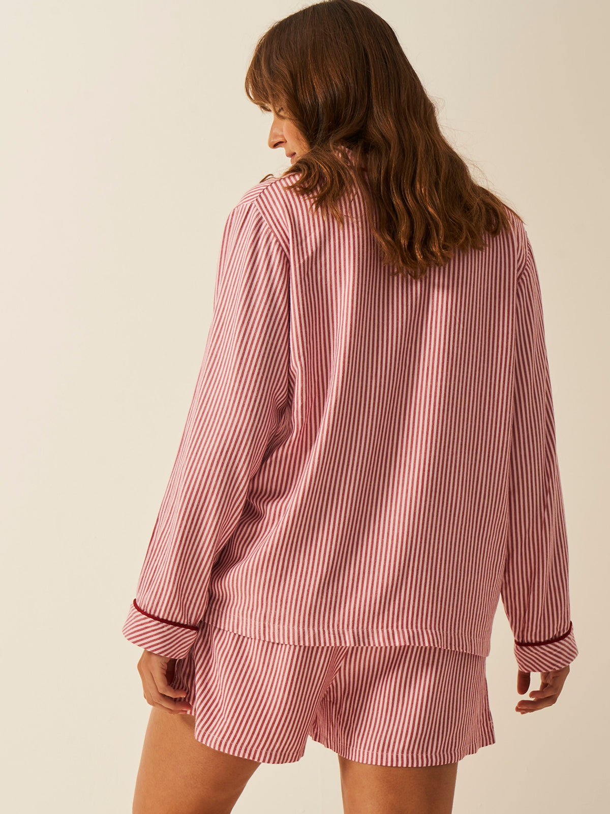 Soft Brushed Woven Pyjama Shorts - Red Stripe