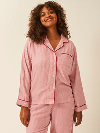 Soft Brushed Woven Pyjama Top - Red Stripe Anjos & Lourenco