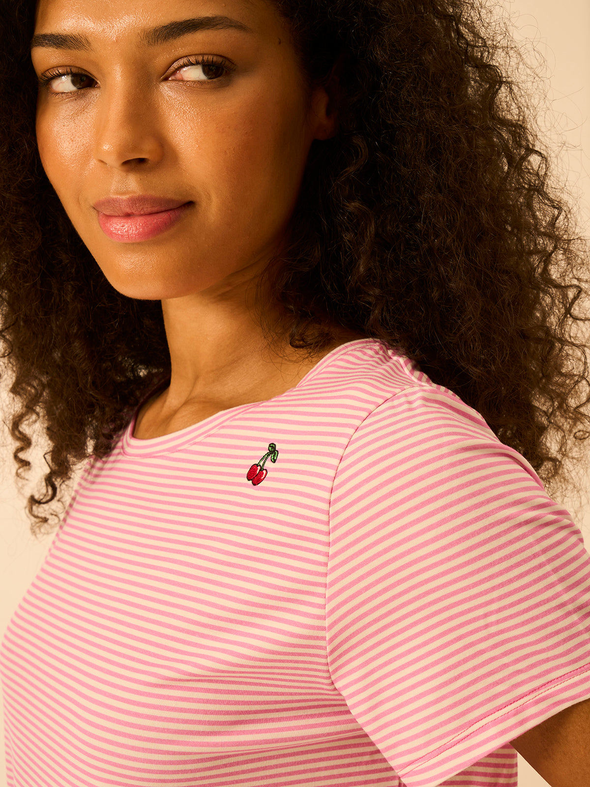 T-shirt & Short Pyjama Set- Cherry Roller Mini Stripe