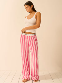 Soft Brushed Woven Pyjama Bottoms - Rose Stripe
