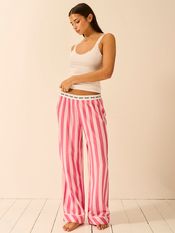 Soft Brushed Woven Pyjama Bottoms - Rose Stripe