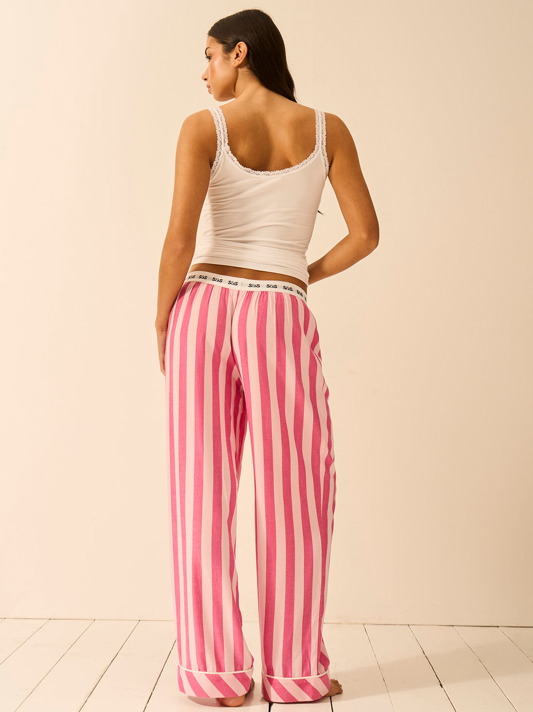 Soft Brushed Woven Pyjama Bottoms - Rose Stripe