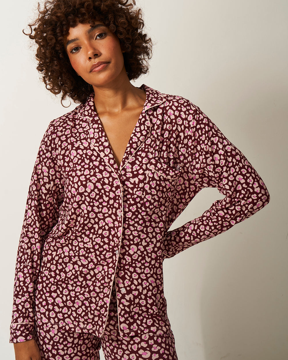 Long Pyjama Set - Rouge Leopard Stripe & Stare