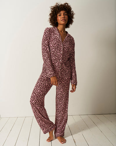 Long Pyjama Set - Rouge Leopard Stripe & Stare