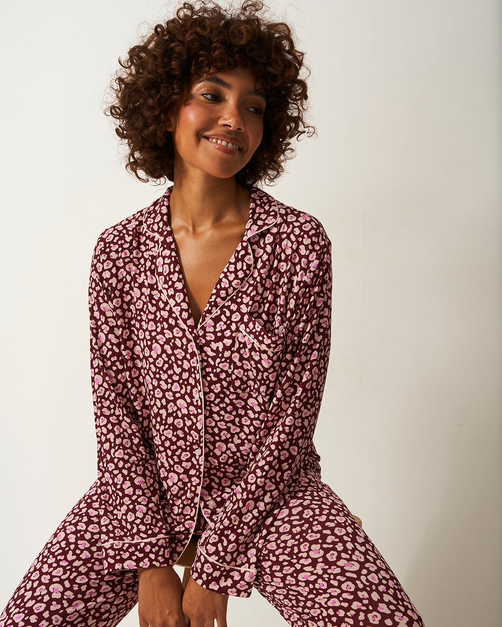 Long Pyjama Set - Rouge Leopard Stripe & Stare