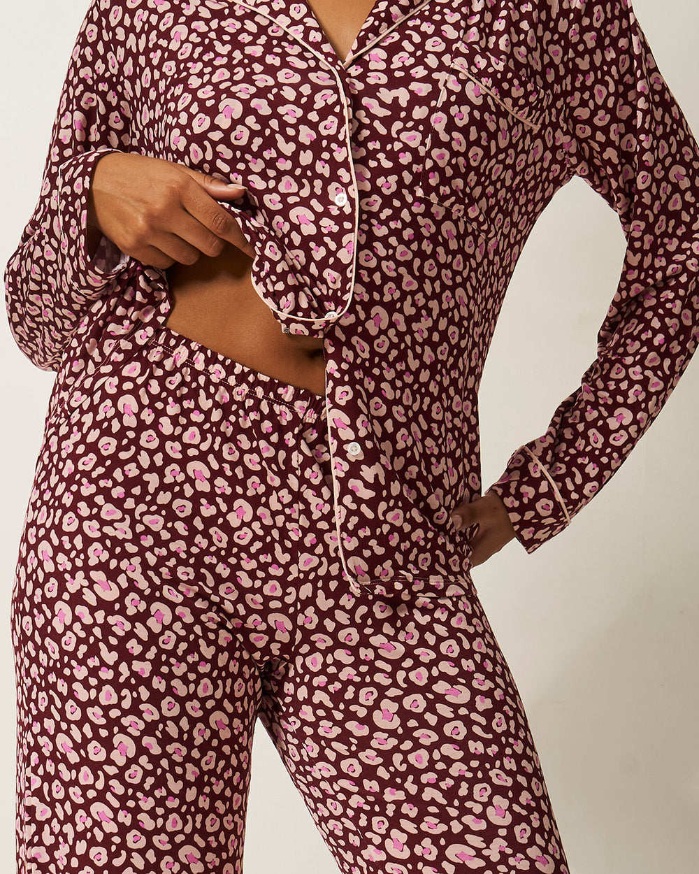 Long Pyjama Set - Rouge Leopard Stripe & Stare