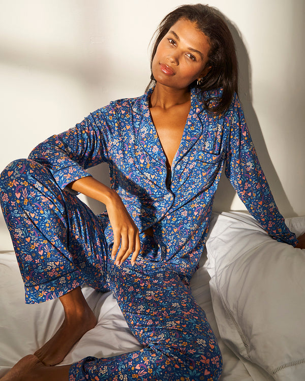 Long Pyjama Set - Winter Floral Stripe & Stare