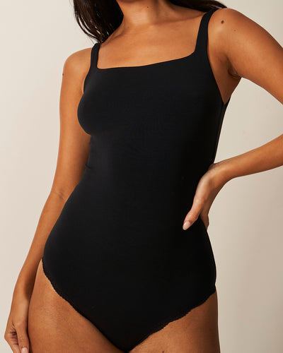 Square Neck Bodysuit - Black Stripe & Stare