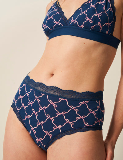 High Rise Knicker - Midnight Bow Stripe & Stare