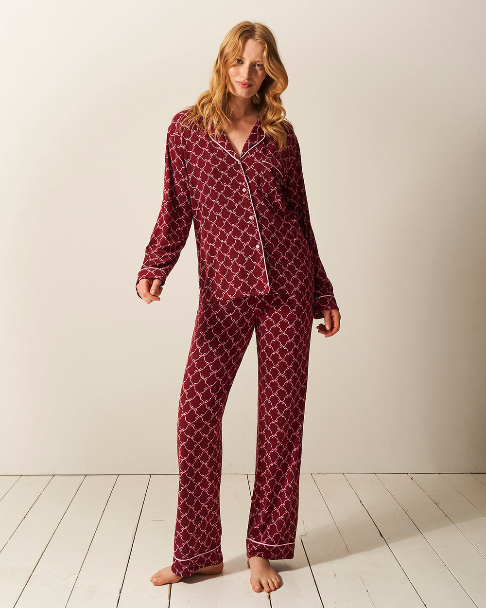 Long Pyjama Set - Rouge Bow Stripe & Stare