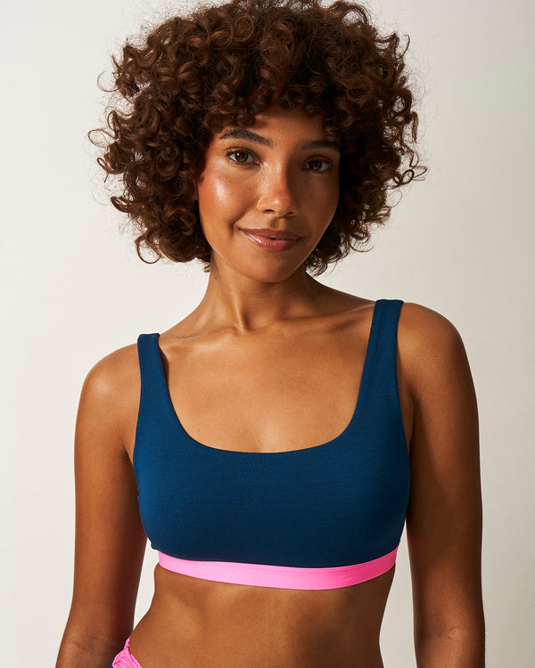 Soft Scoop Bra - Midnight Neon Pink Stripe & Stare