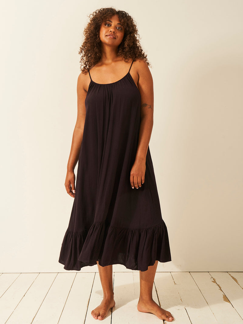 Seersucker Midi Frill Everywhere Dress - Black Fast Track Sourcing FZC LLC