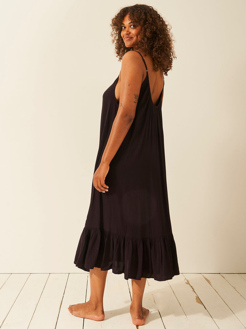 Seersucker Midi Frill Everywhere Dress - Black Fast Track Sourcing FZC LLC