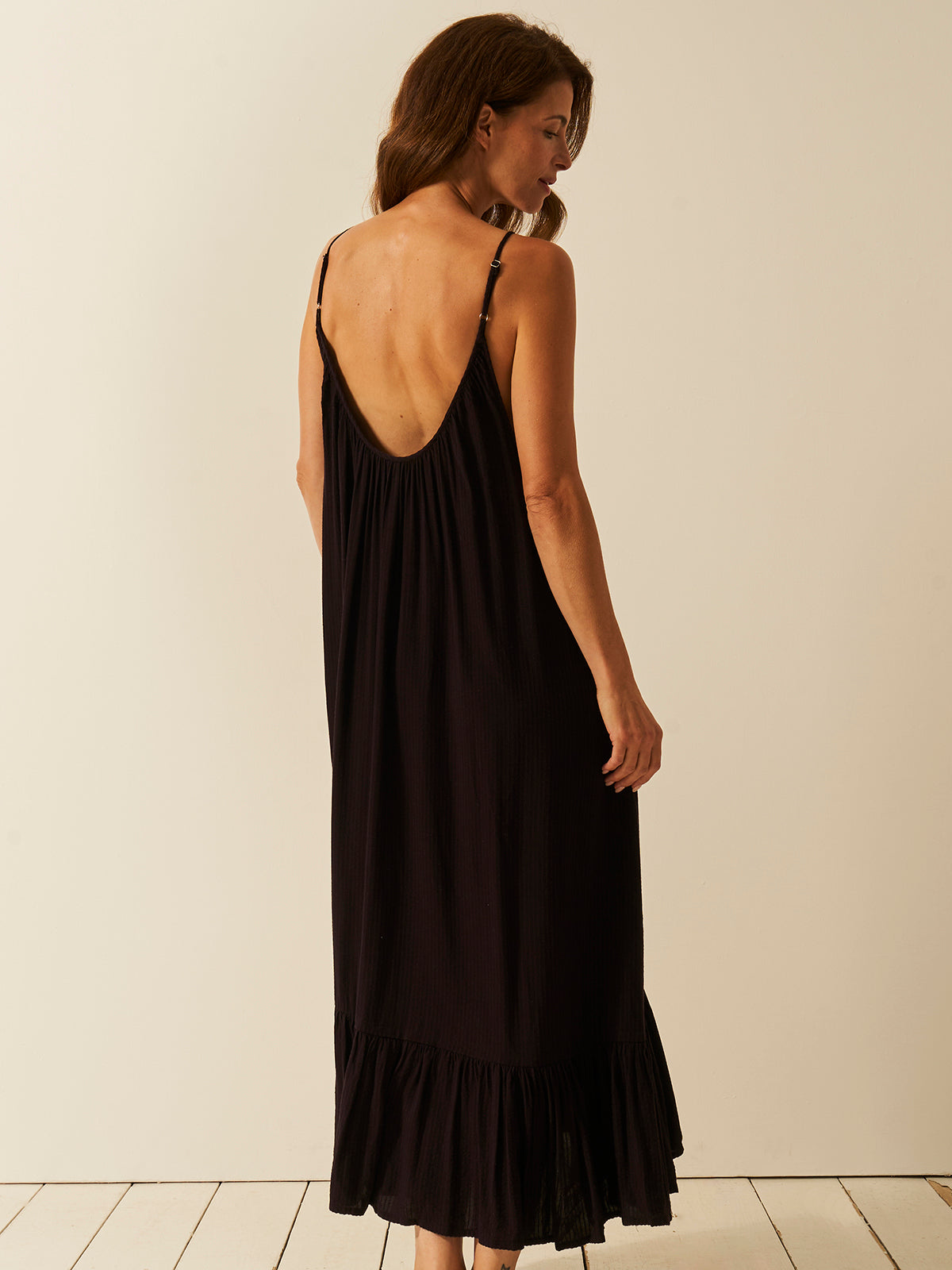 Seersucker Midi Frill Everywhere Dress - Black Fast Track Sourcing FZC LLC