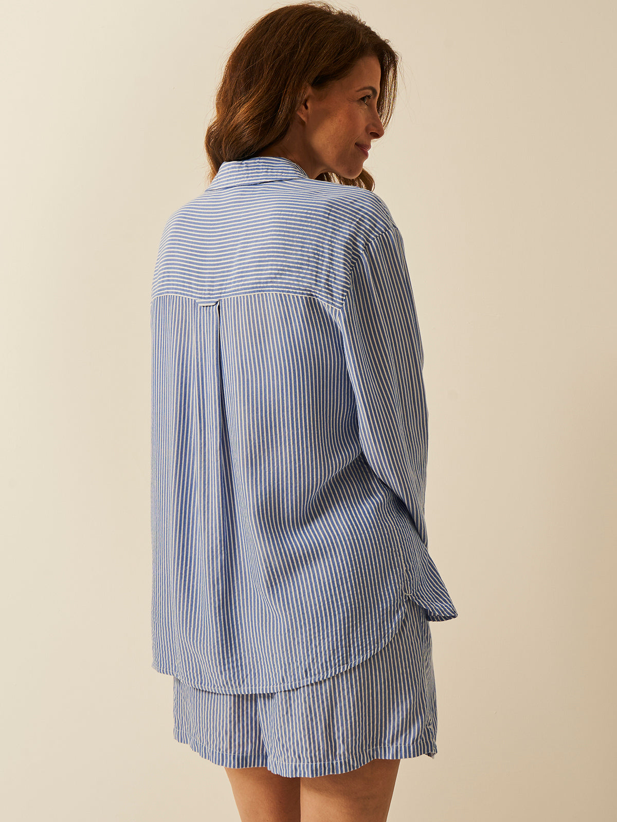 Seersucker Oversized Boyfriend Shirt - Amparo Blue Stripe Fast Track Sourcing FZC LLC