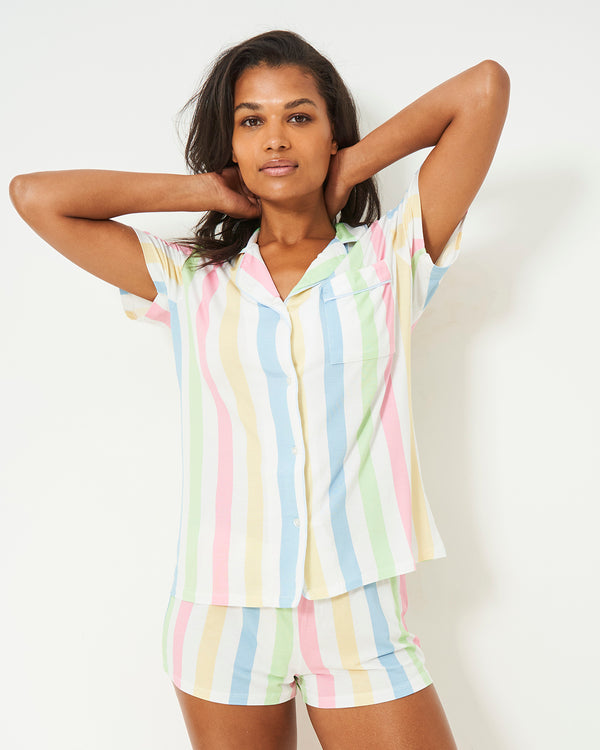 Short Pyjama Set - Pastel Holiday Stripe Stripe & Stare