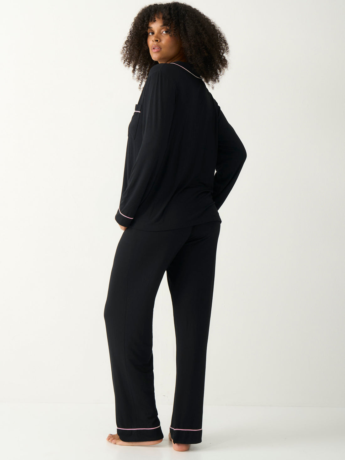 Long Pyjama Set - Black & Pale Pink