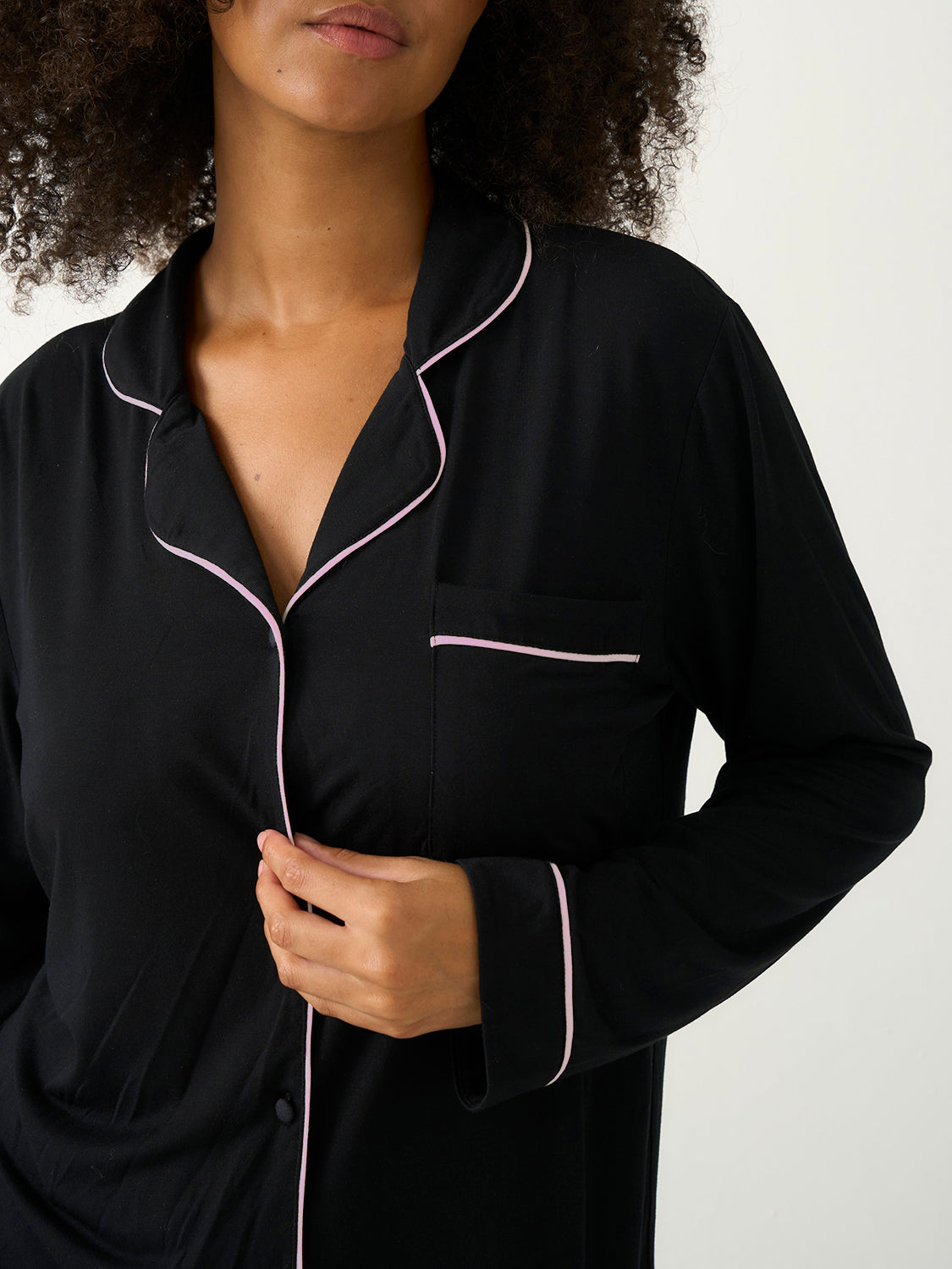 Long Pyjama Set - Black & Pale Pink