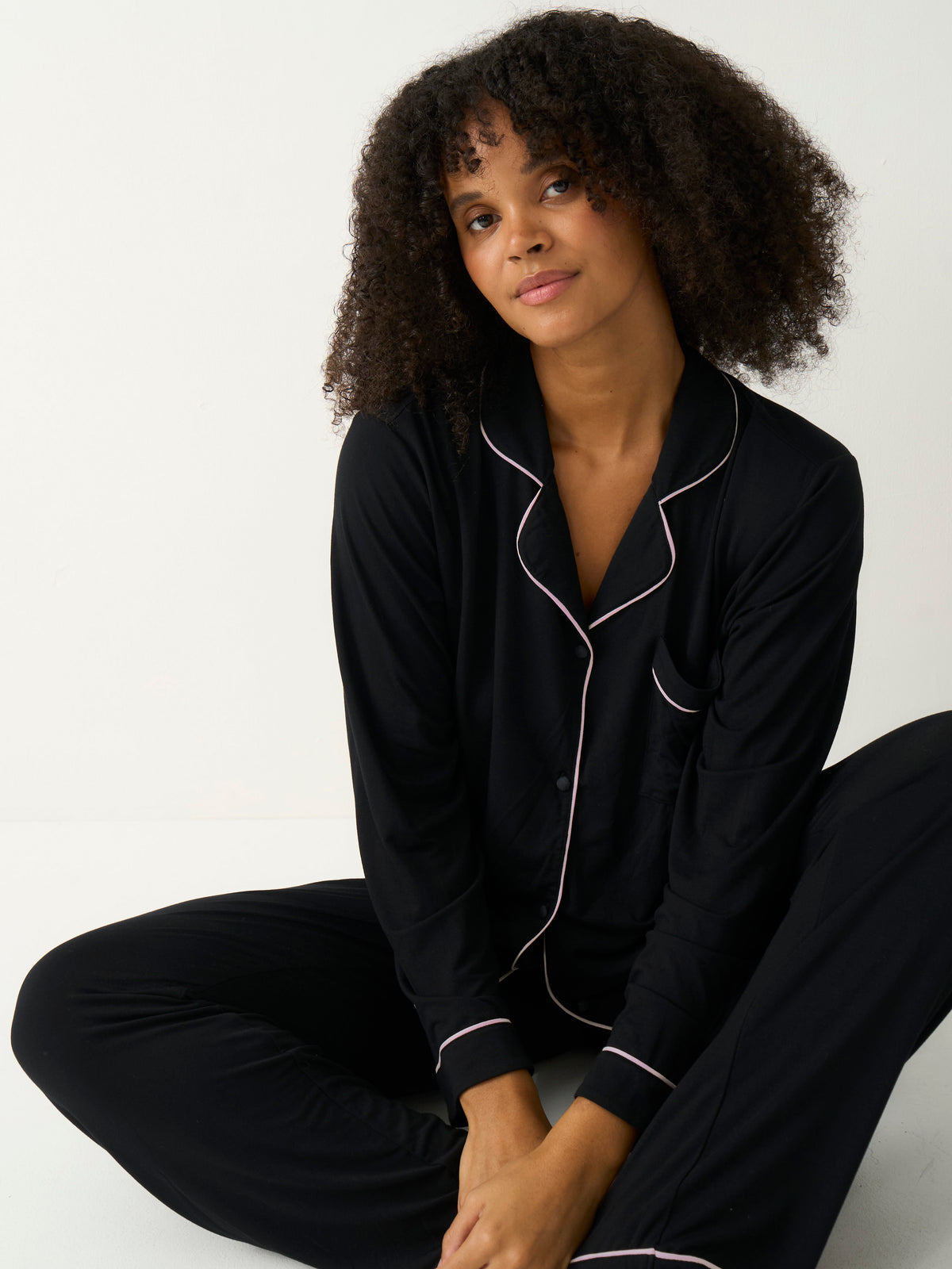 Long Pyjama Set - Black & Pale Pink