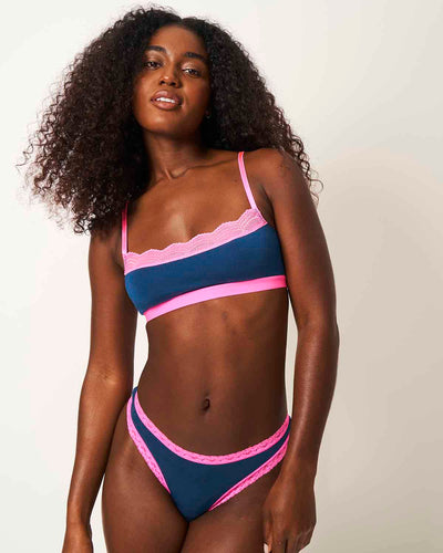 Lace Square Bra - Midnight Neon Pink Stripe & Stare