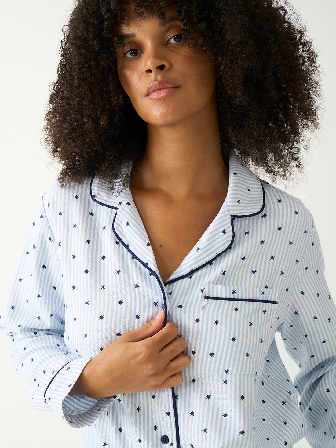 Soft Brushed Woven Pyjama Top - Stripe & Shine