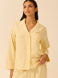 Soft Brushed Woven Pyjama Top - Lemon Stripe