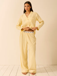 Soft Brushed Woven Pyjama Bottoms - Lemon Stripe