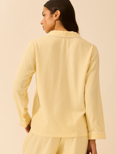 Soft Brushed Woven Pyjama Top - Lemon Stripe