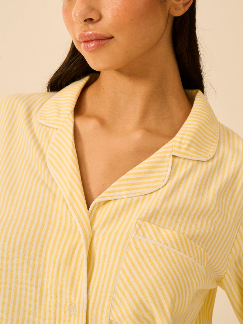Soft Brushed Woven Pyjama Top - Lemon Stripe