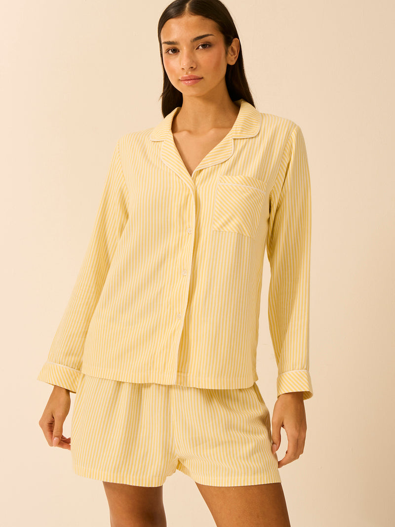 Soft Brushed Woven Pyjama Shorts - Lemon Stripe