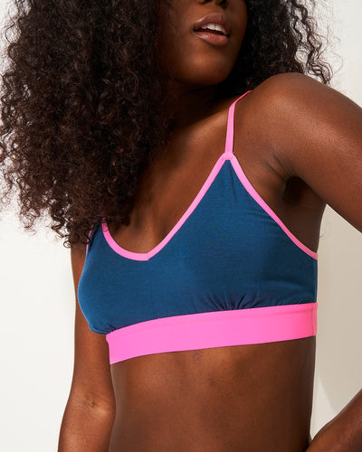 T-Shirt Bra - Midnight Neon Pink Stripe & Stare